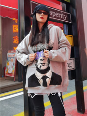 Hand Drawn Doodle Loose Hooded Sweatshirt