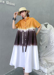 Lapel Tie Dye Color Matching Loose Casual Dress