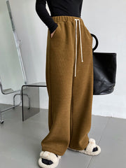 Solid Color Casual Rope Pit Pants