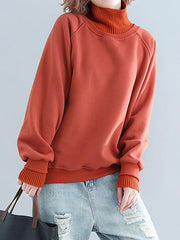 Women Simple High Neck Pullover Sweatshirt