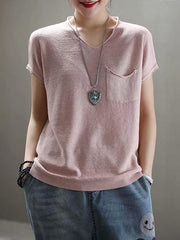 Loose Solid Color V-Neck T-Shirt