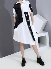 Fashion Split-Joint Irregularity Lapel Shirt Dress