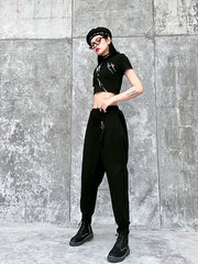 Black Solid High Waist Harem Pants