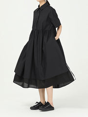 Plaid Solid Color Fake Two-Piece Midi Dress