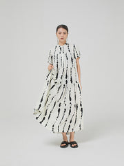 Stand Collar Short Sleeves Printed Maxi Dress