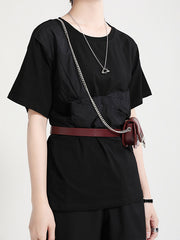 Women Stitching Round Neck Tie Casual T-Shirt