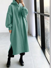 Solid Color Fleece Hooded Mid-Length Sweatshirt