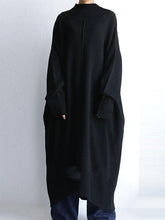 Solid High Neck Loose Sweater Dress