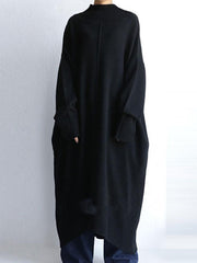 Solid High Neck Loose Sweater Dress