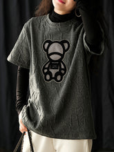 Retro Letter Cotton Towel Embroidered Bear Short-Sleeved T-Shirt Tops