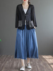 Artistic Fringed With Pocket Wide Leg Jean Pants Bottoms