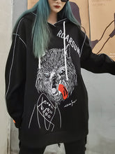 Women Plus Fleece Printed Loose Hooded Sweatshirt