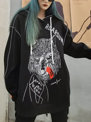 Women Plus Fleece Printed Loose Hooded Sweatshirt