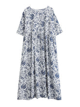 Vintage Floral Round-Neck Dress