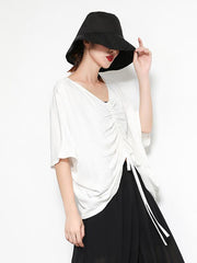 Asymmetric V-Neck Solid T-Shirt Top