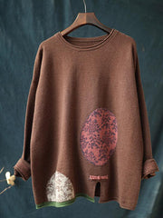 Vintage Jacquard Split-Front Button Round Neck Sweater
