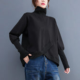 Loose Solid Color Splicing Turtleneck Sweatshirt