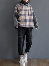 Women Casual Plaid Stitching Sweatshirt