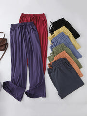 Comfortable Drawstring Solid Wide Leg Pants