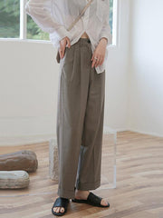 Solid Color Loose Straight Leg Pants
