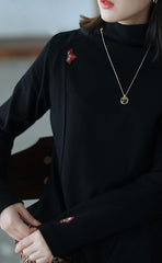 Long Sleeves High Neck Embroideried T-Shirt