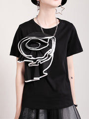 Women Round Neck Color Matching Three Dimensional Printing Casual T-Shirt