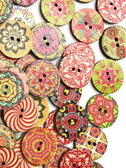 Vintage Style Round Printed Wooden Buttons