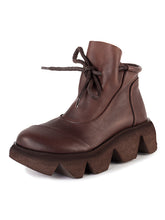Women's Retro Casual Thick Bottom Round Toe Solid Color Lace-Up Boots