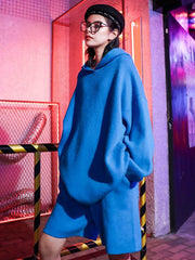 Two-Pieces Solid-Color Knitted Hoodie And Shorts Sets