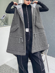 Women Hooded Color Matching Casual Vest