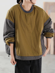 Retro Loose Color-Block Cotton Sweatshirt