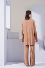 Two Pieces Solid T-Shirt And Straight Leg Pants