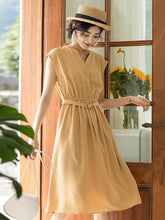 Solid Casual Lace-Up Collect Waist Sleeveless Dress