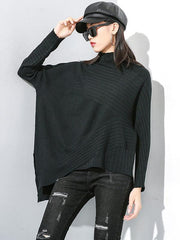 Plain Cropped Striped Turtleneck Sweater