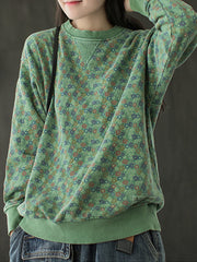 Women Retro Round Neck Printed Sweatshirt
