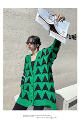 Urban Loose Thicken Geometric V-Neck Sweater