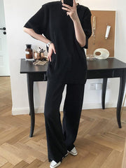 Ruffled Elastic Loose Solid T-Shirt