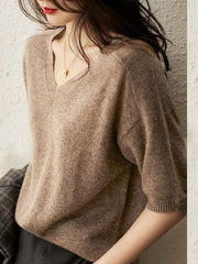 Loose Solid Color Half Sleeve Knitted Sweater