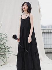 Roomy Solid Pleated Splicing Sleeveless Dress