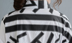 Lapel Striped Ruffled Long Sleeve Shirt Dress Midi Dress