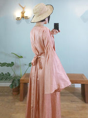 Tencel Flared Sleeves V-neck Lace-up Long Dress