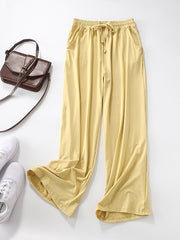 Comfortable Drawstring Solid Wide Leg Pants