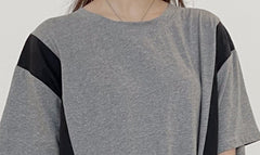 Round Neck Contrast Color T-Shirt Midi Dress