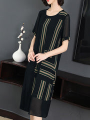 Chiffon Loose Split-joint Striped Dress