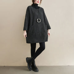 Round Neck Solid Color Stitching Knitted Cotton Midi Dress