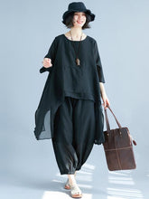 Black Loose Comfortable Cotton Suits