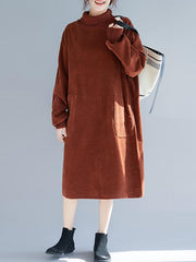 Loose Washing Corduroy Thicken Midi Dress
