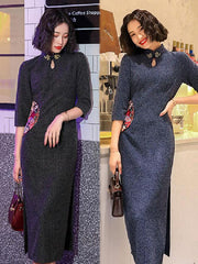 Improved Split-Side Knitting Long Cheongsams