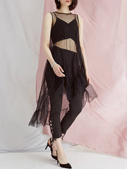 Original Split-Joint See-Through Solid Gauze Dress