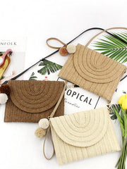 Solid Fuzzy Ball Weaving Sling Bag